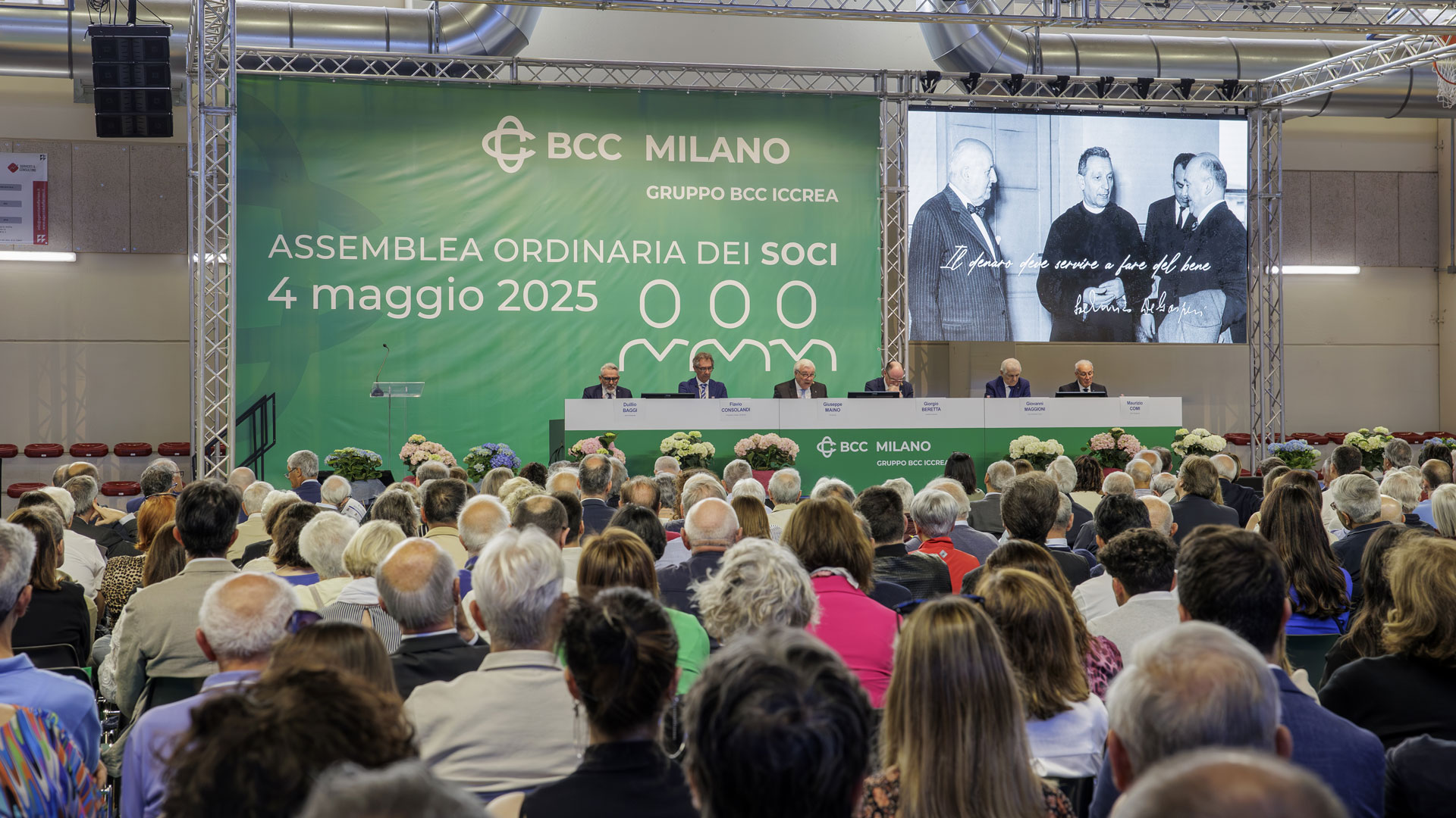 Viene ricordata la frase del fondatore don De Gasperi: «Il denaro deve serivire per fare del bene»